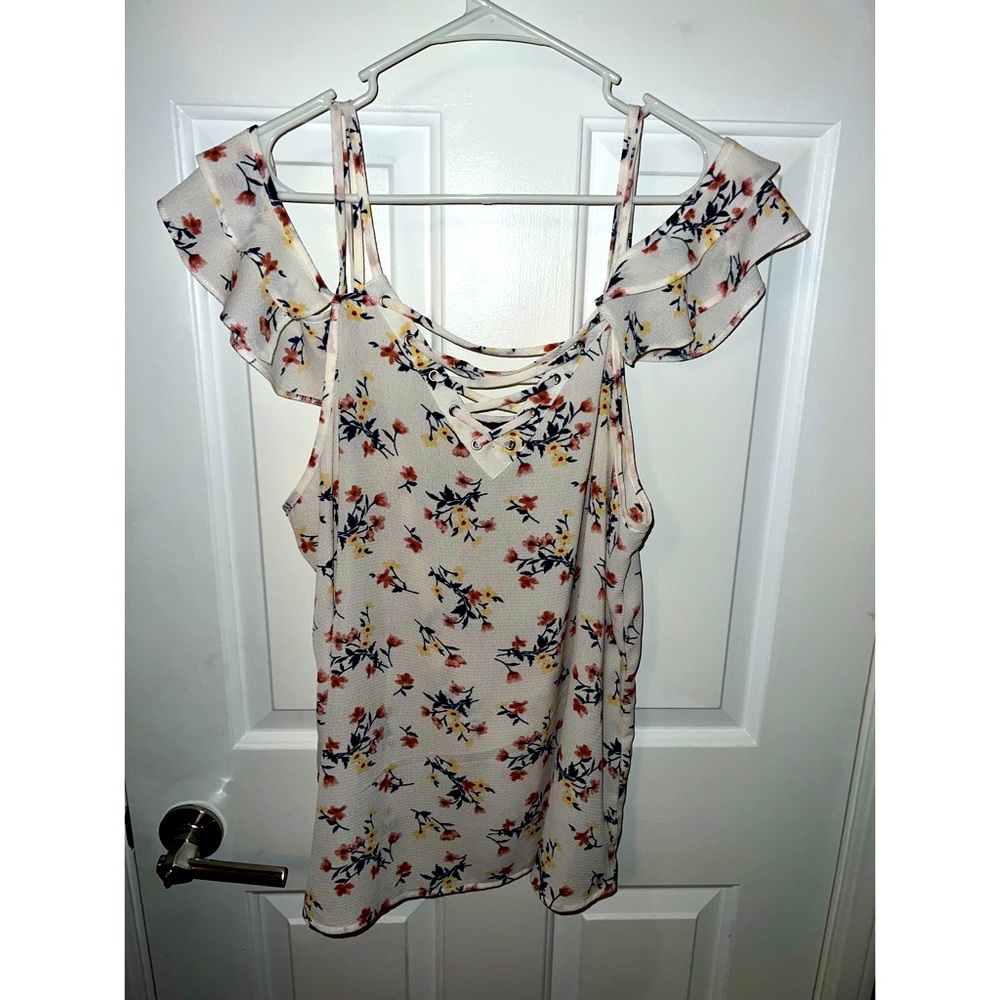 Zenobia size 3X white floral lace front off the shoulder blouse